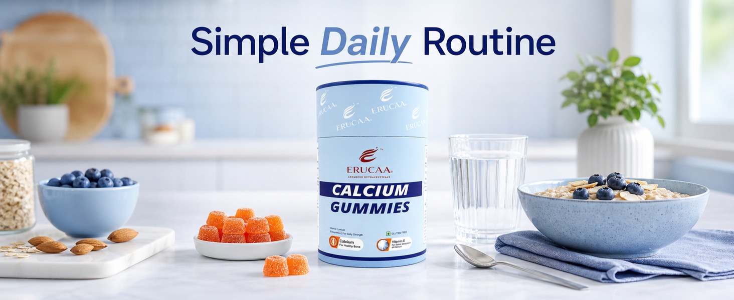 Calcium Gummies with Vitamin D, Phosphorus & Vitamin K | Orange Flavour | 30 Gummies | Gluten Free | Daily Calcium Gummies for Adults