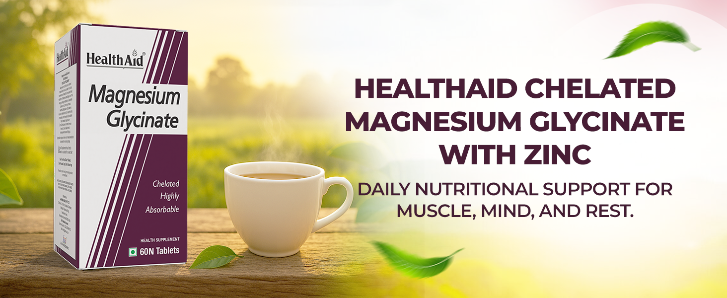 HealthAid Chelated Magnesium Glycinate with Zinc (1682 mg) – Magnesium Supplement for Muscle Recovery, Sleep Support, Cramps Relief & Nerve Health | Promotes Brain Health – 60 Veg Tablets (Pack of 2)