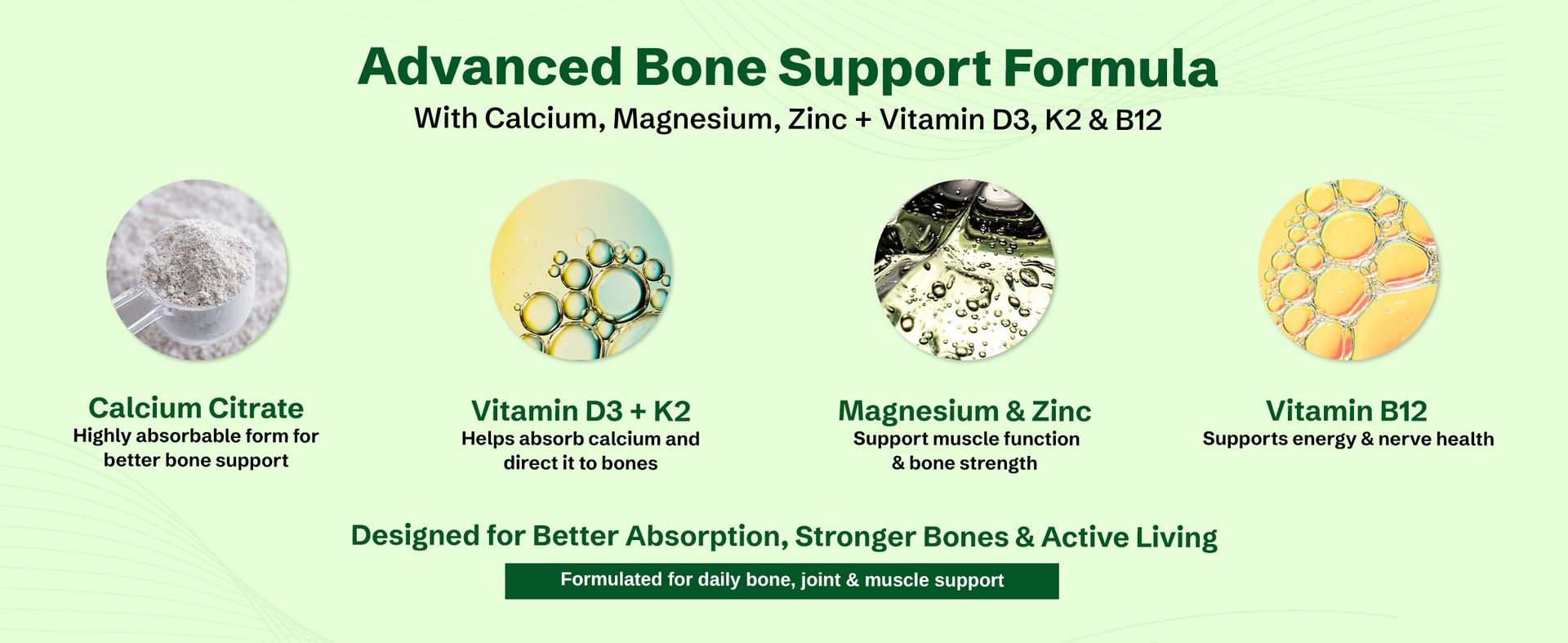 Nveda Calcium 1000mg with Vitamin D3, K2, Magnesium, Zinc & B12 | Strong Bones & Joint Health Supplement for Men & Women | 120 Veg Tablets (Pack of 2)