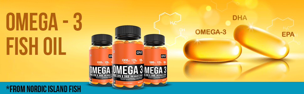 QNT Omega 3 Capsules 1000mg | Nordic Island Fish Oil with 180mg EPA & 120mg DHA | Supports Heart, Brain, Skin & Bone Health | 60 Softgels