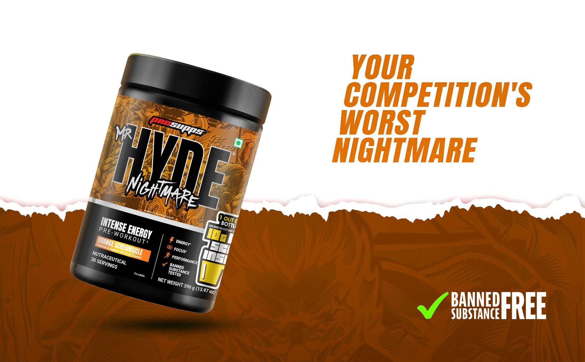 ProSupps Hyde Nightmare Orange Screamsicle Pre Workout Powder, 30 Servings