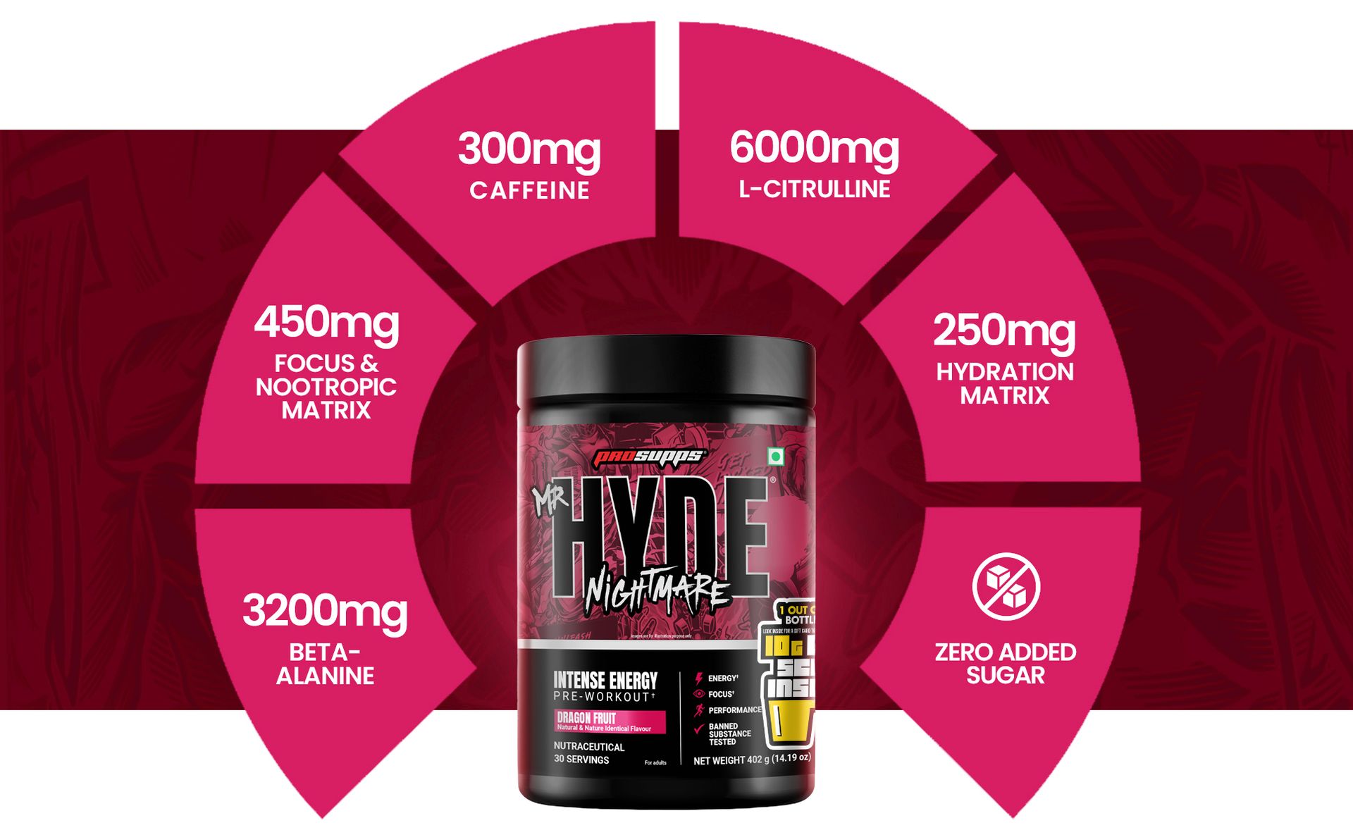 ProSupps Hyde Nightmare Dragon Fruit Pre Workout Powder, 30 Servings