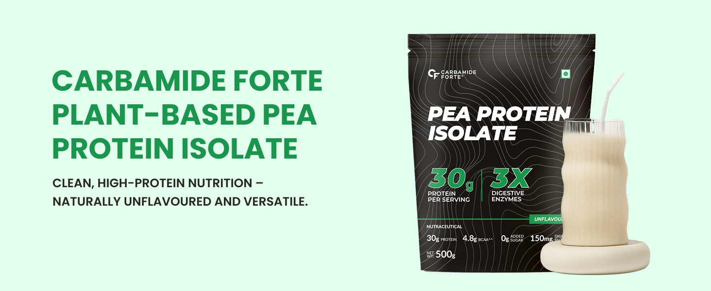 Carbamide Forte Pea Protein Isolate 30G Per Serving | Vegan Plant Protein Powder Isolate With 4.8G BCAA | 100% Pure Unflavoured Plant Pea Protein Powder - 500G (Pack Of 3), 1500 Grams, 30 Grams
