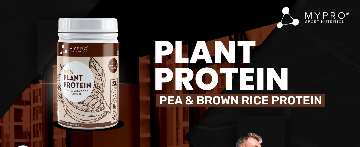 Mypro Sport Nutrition Plant Protein Powder Pea & Brown Rice Protein (23g protein,22 Vitamins & minerals,5g BCAA) Plant Based Protein Men & Women (Chocolate, 500 g (Pack of 1))
