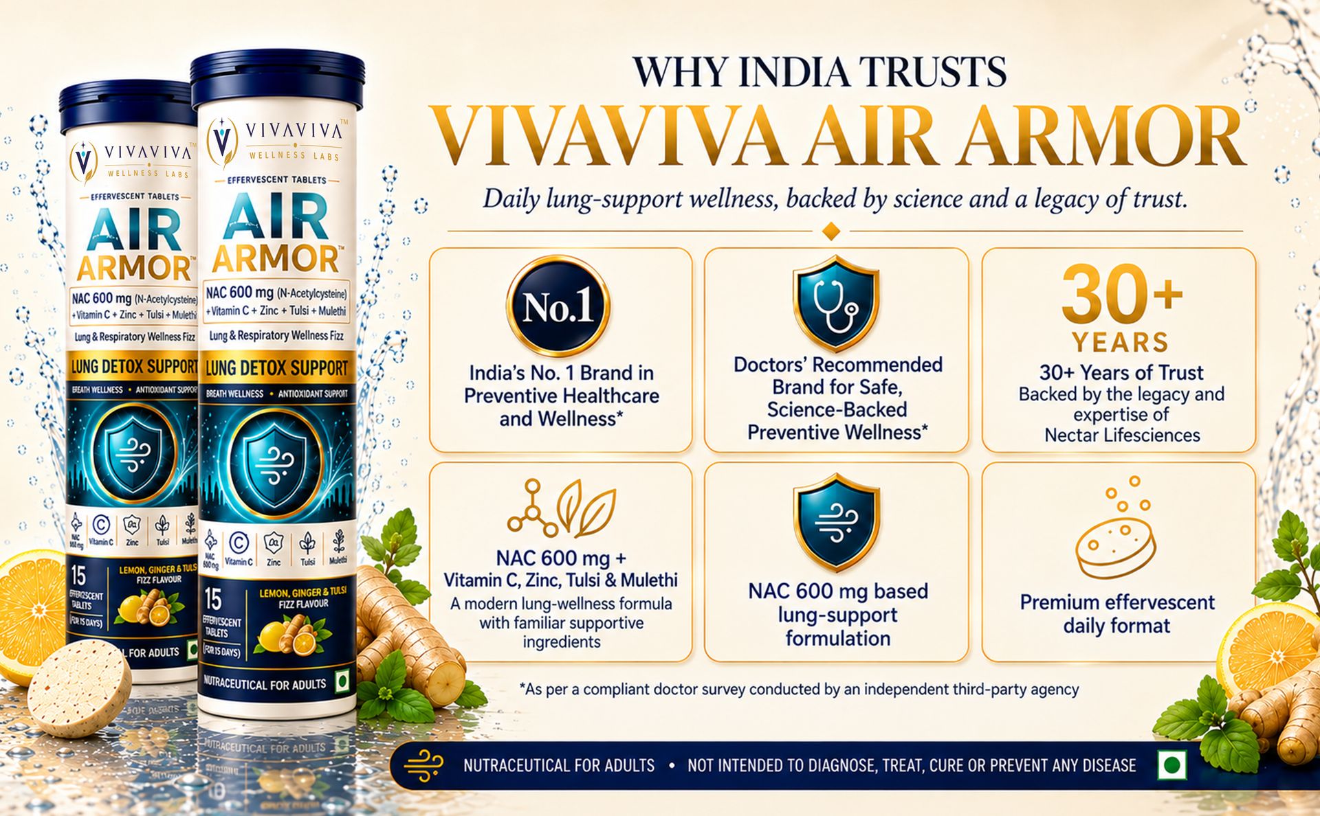 VIVAVIVA Air Armor Lung Detox and Cleanse Tablets, N acetyl cysteine 600mg