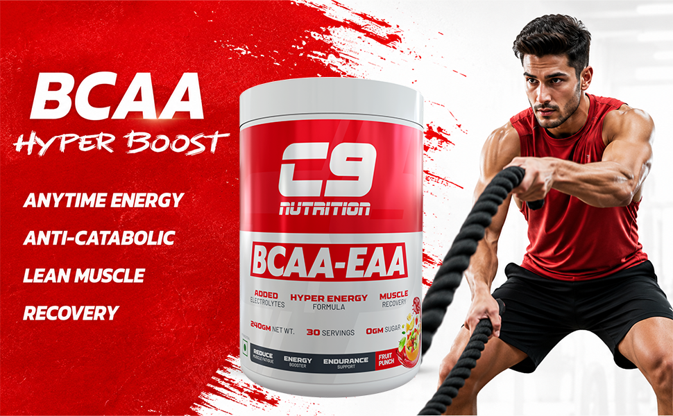 C9 NUTRITION BCAA EAA Powder with 5000mg BCAA, 9000mg EAA & 500mg L-Arginine | Sugar-Free Amino Acid Supplement with Electrolytes for Workout & Muscle Recovery | 30 Servings, Orange Flavour)