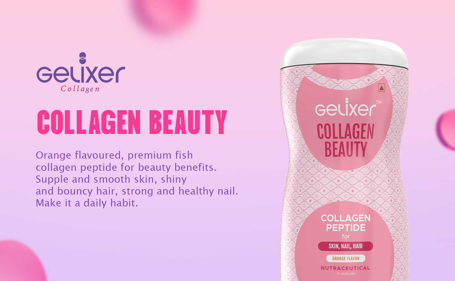 Beauty (Orange Flavour) Collagen Powder 180g, Premium Japanese Marine Collagen Peptide for Youthful Skin, Hair & Nail