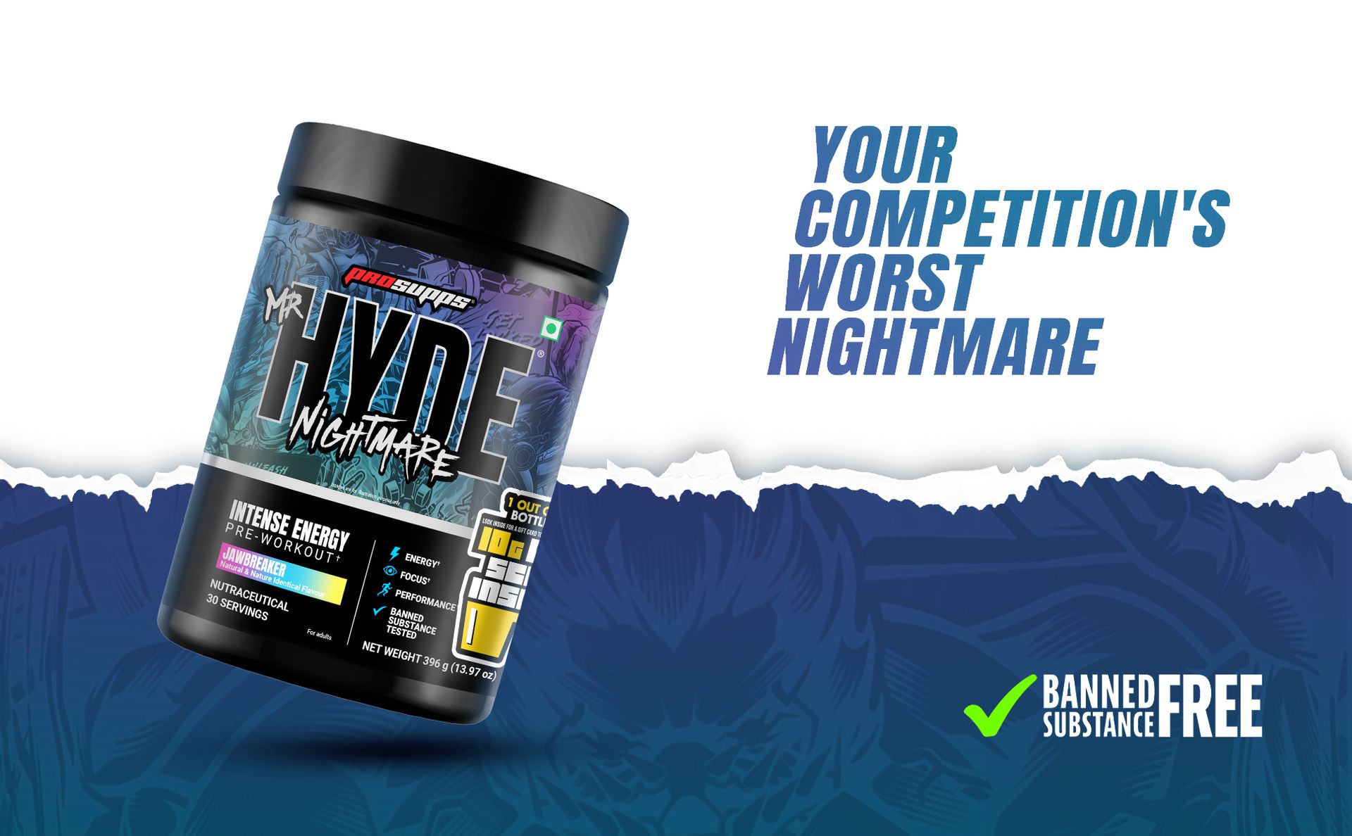 ProSupps Hyde Nightmare Jawbreaker Pre Workout Powder, 30 Servings