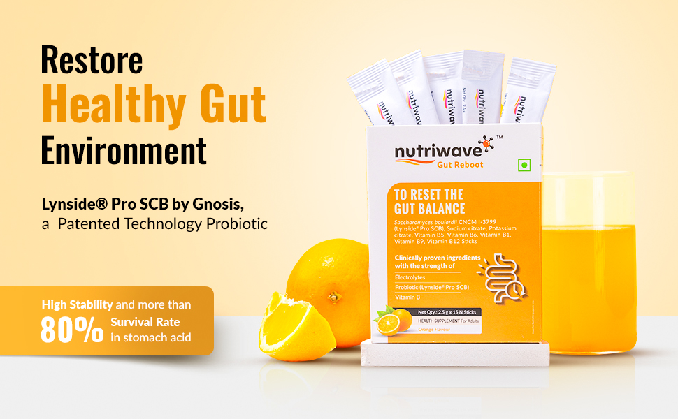 Gut Reboot Sachets for Gut Health & Digestion | Reduce Bloating, Gas, Indigestion & Upset Stomach | Probiotics, Vitamin B Complex & Electrolytes | Orange Flavour, 15 x 2.5g Powder Sachets