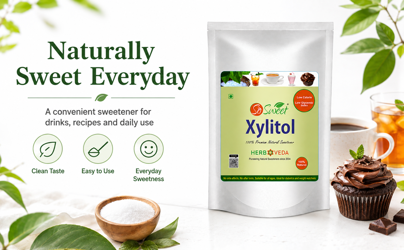 So Sweet Xylitol Powder 250g | 100% Xylitol Sugar-Free Sweetener | Low-Calorie Sugar Substitute for Tea, Coffee, Baking & Cooking | 1:1 Sugar-Like Sweetness