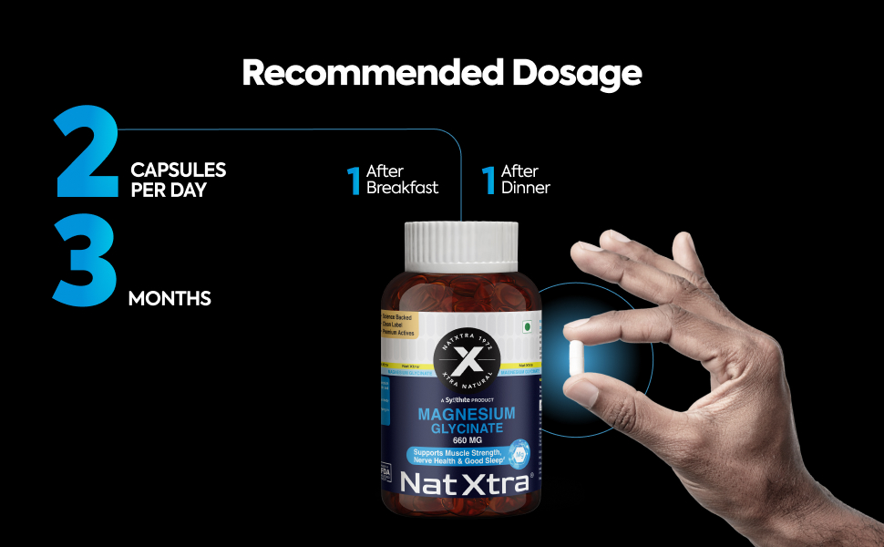 NatXtra Magnesium Glycinate Supplement | Supports Sleep Quality, Relaxation & Muscle Ease | 120 Veg Capsules