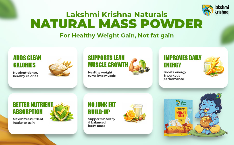 Lakshmi Krishna Naturals Weight Gain Powder | Natural Mass Gainer with Millets, Nuts & Dates | Healthy Weight Gain & Muscle Support | No Added Chemicals | Easy Digestion | 500g