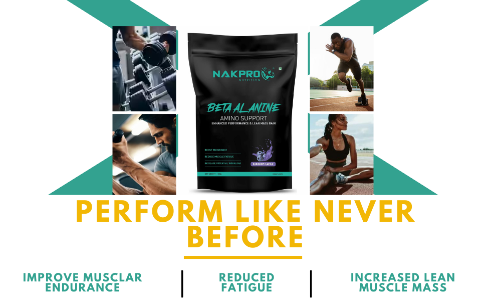 Nakpro Beta Alanine Supplement Powder| Muscle Building Amino Acid, Faster Recovery, Pre Workout supplement for Men & Women -100g Blueberry, (33 Servings)