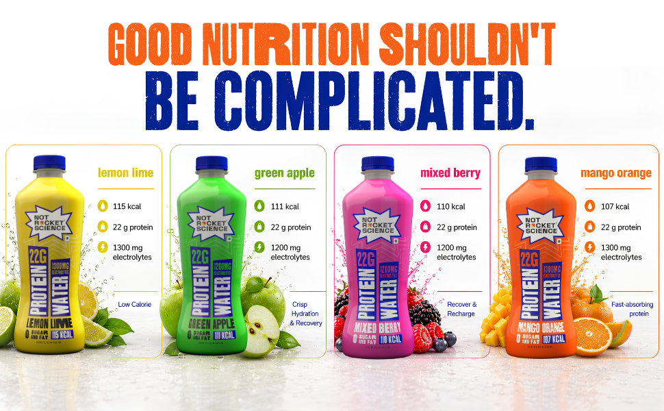 Not Rocket Science Protein Water - Mango Orange | 22g Clear Whey Protein Isolate | 1300mg Electrolytes | 5g BCAAs | Zero Sugar | High Protein Drink | 500ml Pack of 3