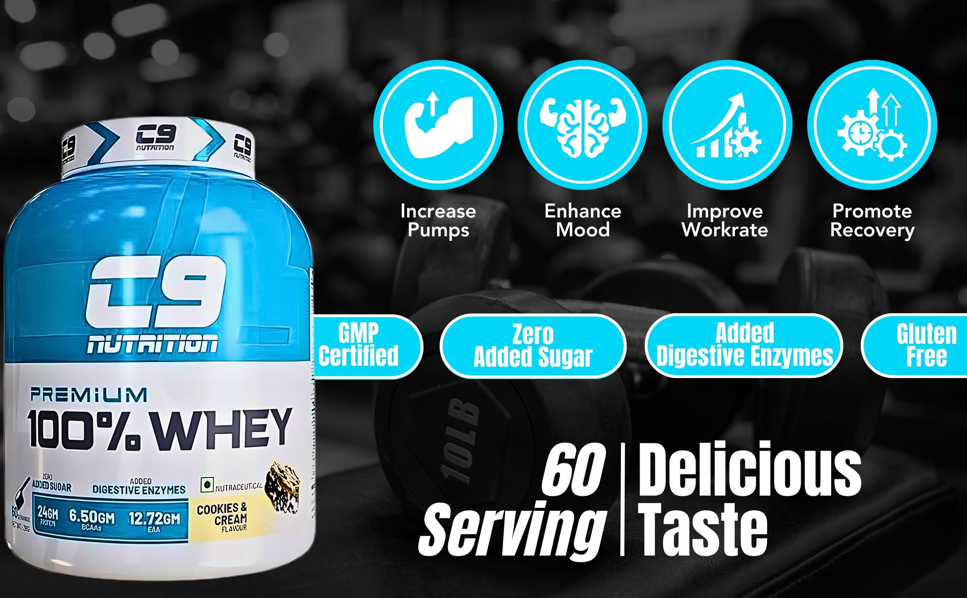 C9 NUTRITION 100% Whey Protein 1kg, 30 Serving | 24gm Protein | 6.50gm BCAA | 12.72 gm EAA | 0 Sugar | Gluten Free | ISO9001 Certified | GMP Certified | Lab Tested (1 KG, Belgium Chocolate)