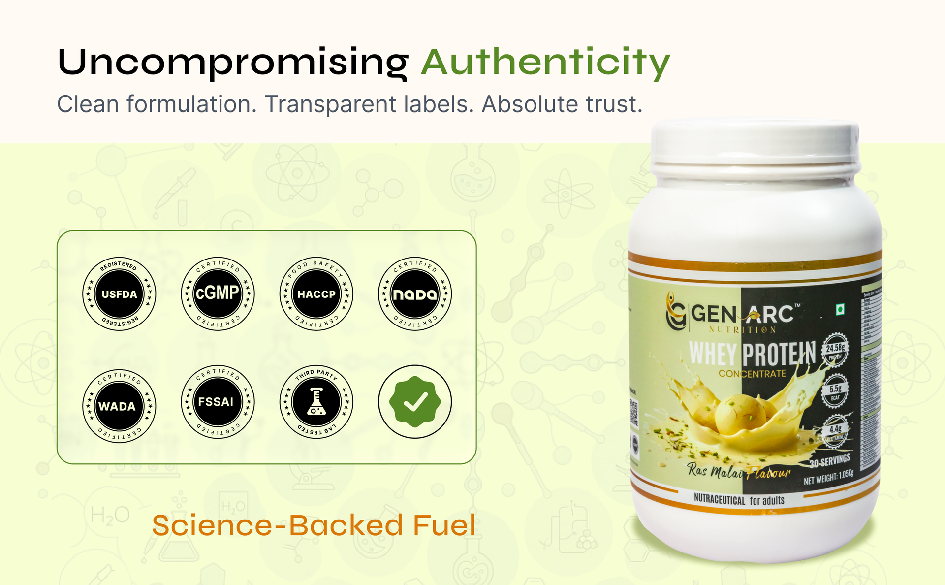 Gen Arc Whey Protein Concentrate Ras Malai Flavour | 24g Protein per Serving | | Muscle Recovery & Strength Support | 1kg
