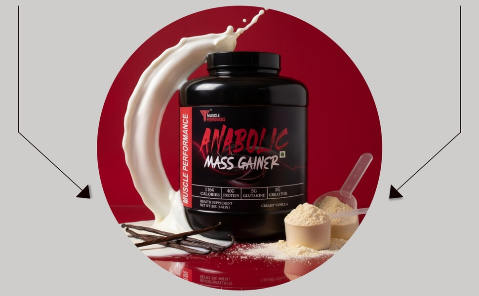 Anabolic Mass Gainer, 1164 Calories & 40g Protein, Creatine & Glutamine Blend, Digestive Enzymes & Probiotics, Creamy Vanilla, 2kg