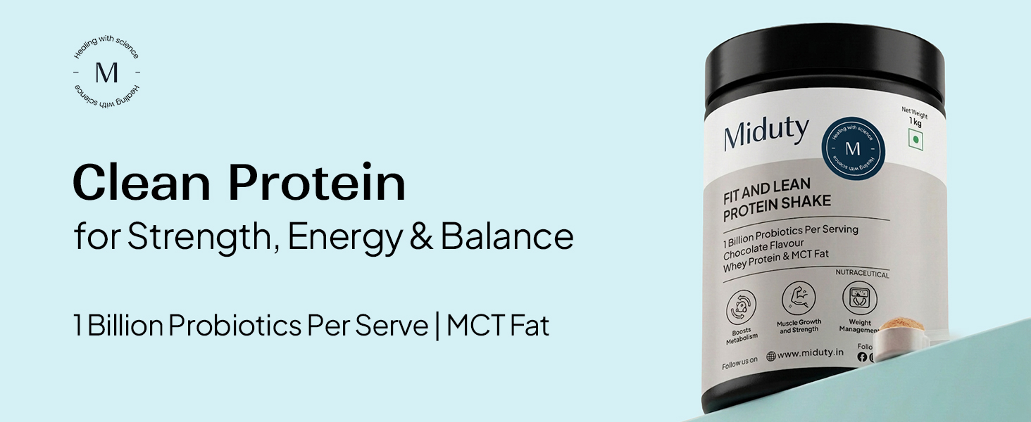 Miduty Fit and Lean Protein Shake | Low-Carb Protein Shake Sweetened with Xylitol & Stevia | Ashwagandha, Garcinia Cambogia, MCT Powder - for Weight Management - 1 KG