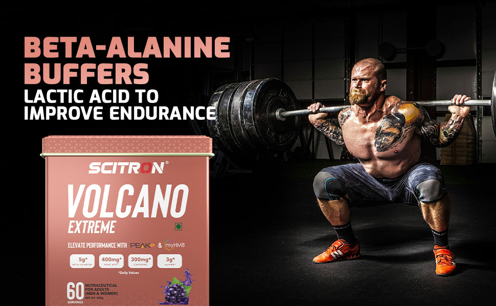 Scitron Volcano Extreme Pre-Workout 60 Servings- Grape | India's First Pre-Workout with Peak ATP & myHMB| 5g of Beta-Alanine, 400mg Peak ATP, 300mg caffeine, & 3g myHMB
