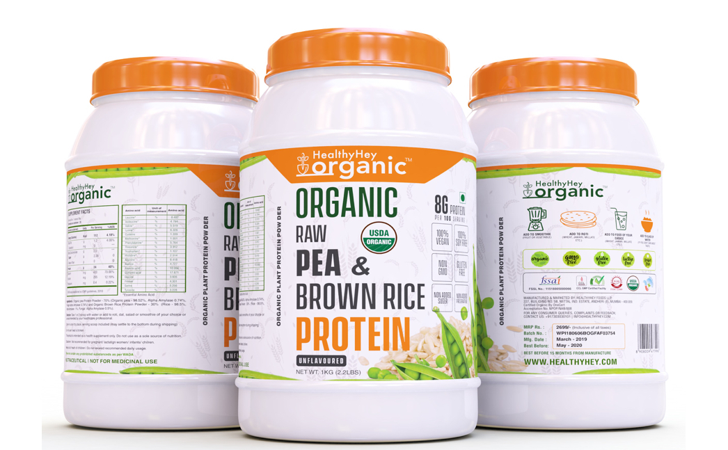 Raw Pea & Rice Protein Powder -100% Plant Protein Powder Gluten free (Unflavoured - 1 Kg)