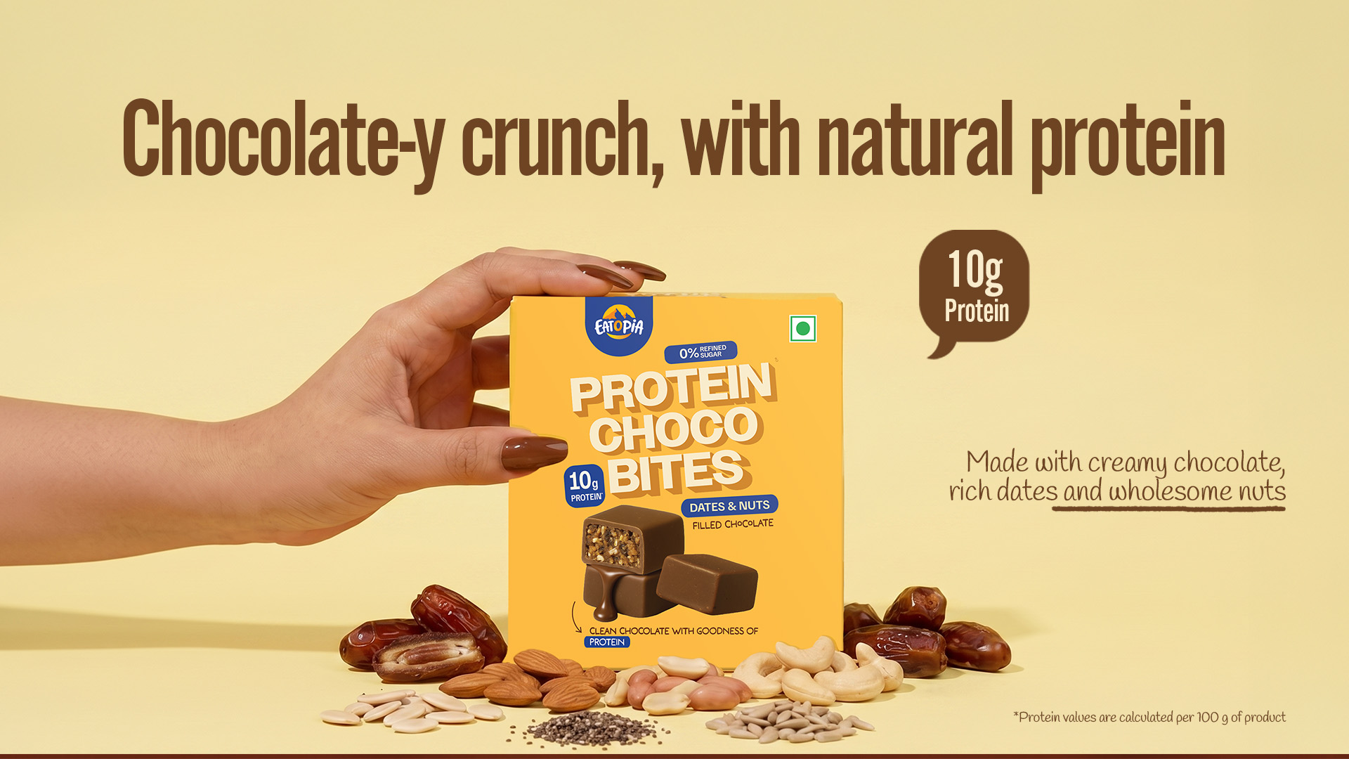 Eatopia Chocolate Dates & Nuts Protein Bites, 10g Protein, Pack 2 (200g)