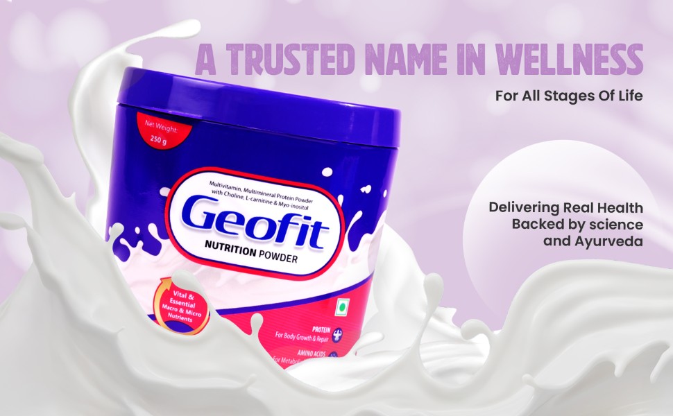 Geofit Vanilla Nutrition Powder - 250g | Power-Packed with Organic Ingredients | Builds Muscle, Boosts Energy | Helps in Weight Management | Made with Milk Powder, Sucrose & Maltodextrin