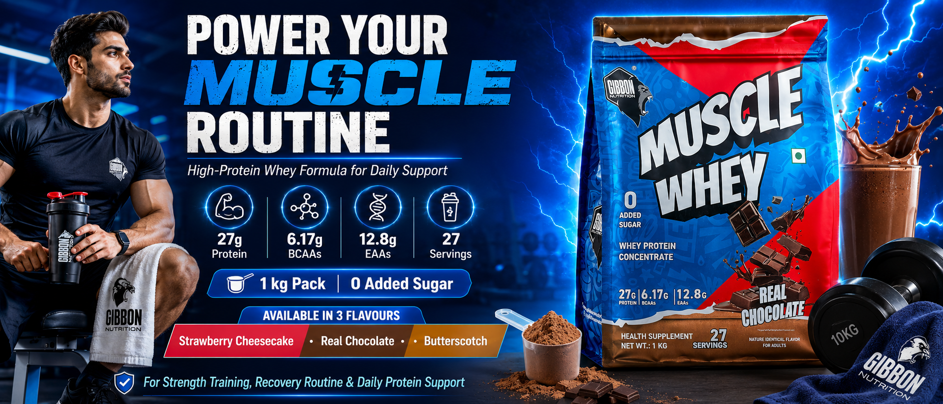 Gibbon Muscle Whey | Pro Series Formula | Nutraceutical with no Amino Spiking | 60 Servings (1 Kg, Strawberry Cheesecake)