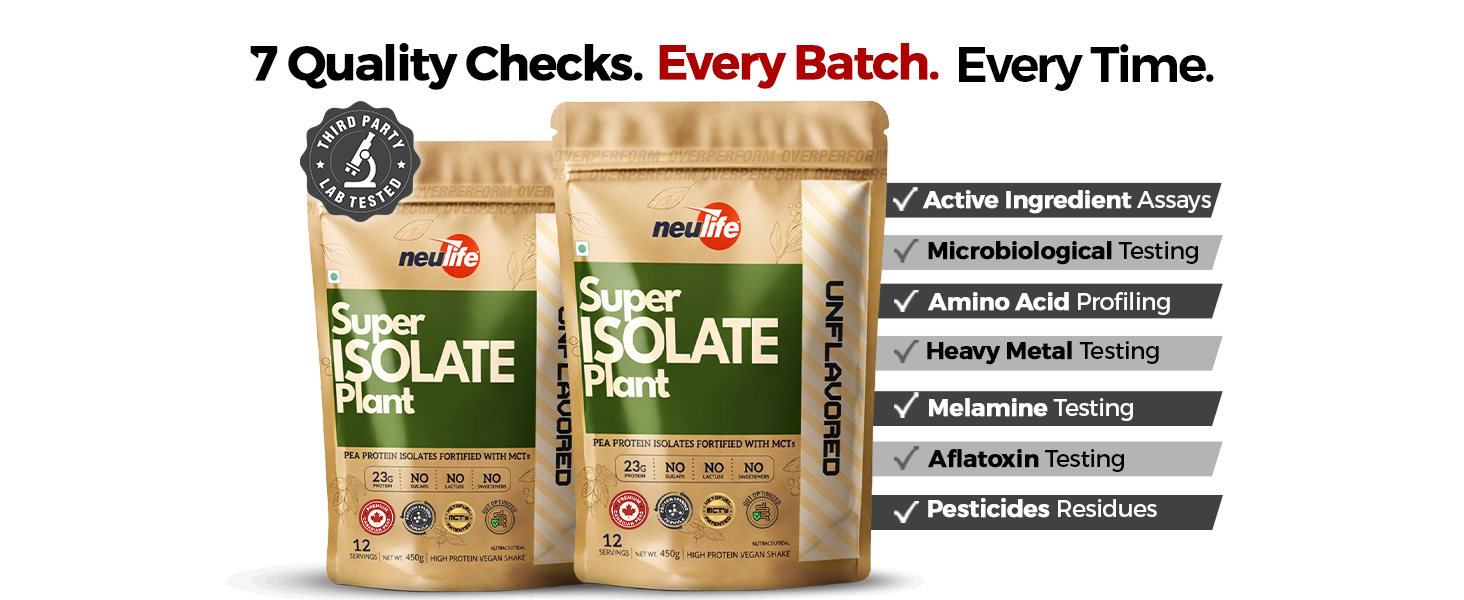 Neulife Super Isolate Plant Vegan Protein Powder – Complete Pea Isolate + Ketofuel MCT, Easy Digestion, Muscle Recovery & Weight-Management, Unflavoured 450 g