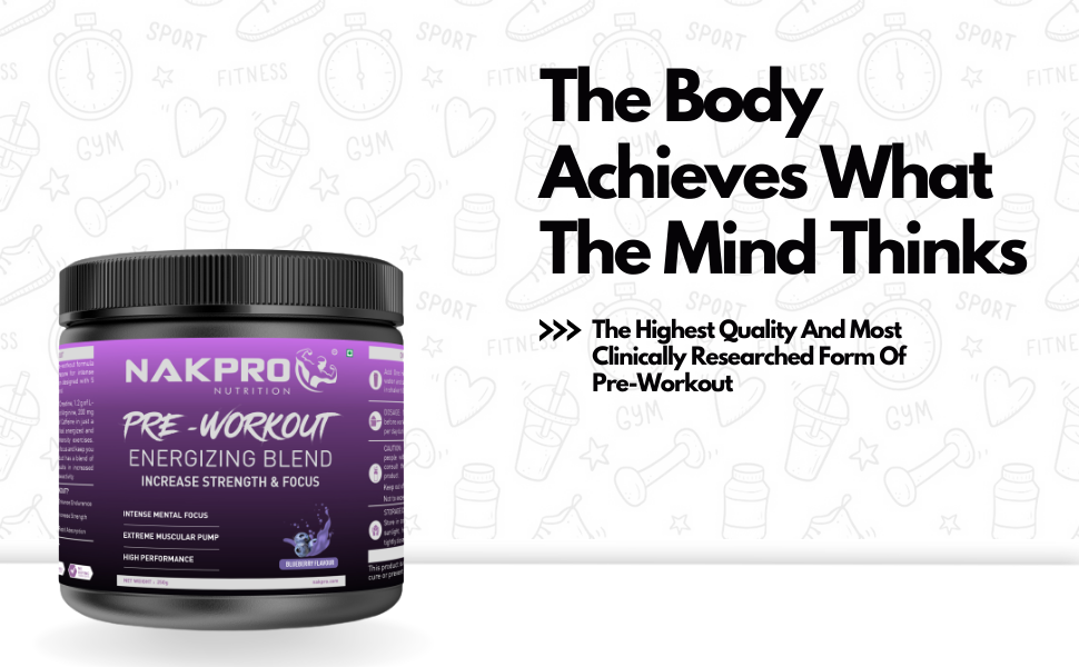 Nakpro Pre Workout Supplement Powder - JAR | 100mg Caffeine, 1.2g Creatine Monohydrate and 1.2g L-Citrulline | 50 per servings, Helps in Lean Muscle Building (Tangy Orange, 250g)