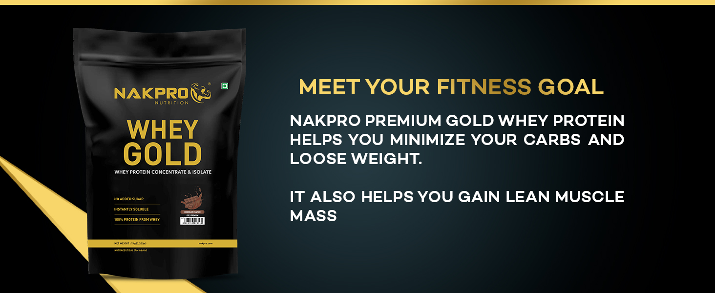 NAKPRO NUTRITION Gold Premium Whey Protein | 1kg Chocolate | 27g Protein | Isolate & Concentrate