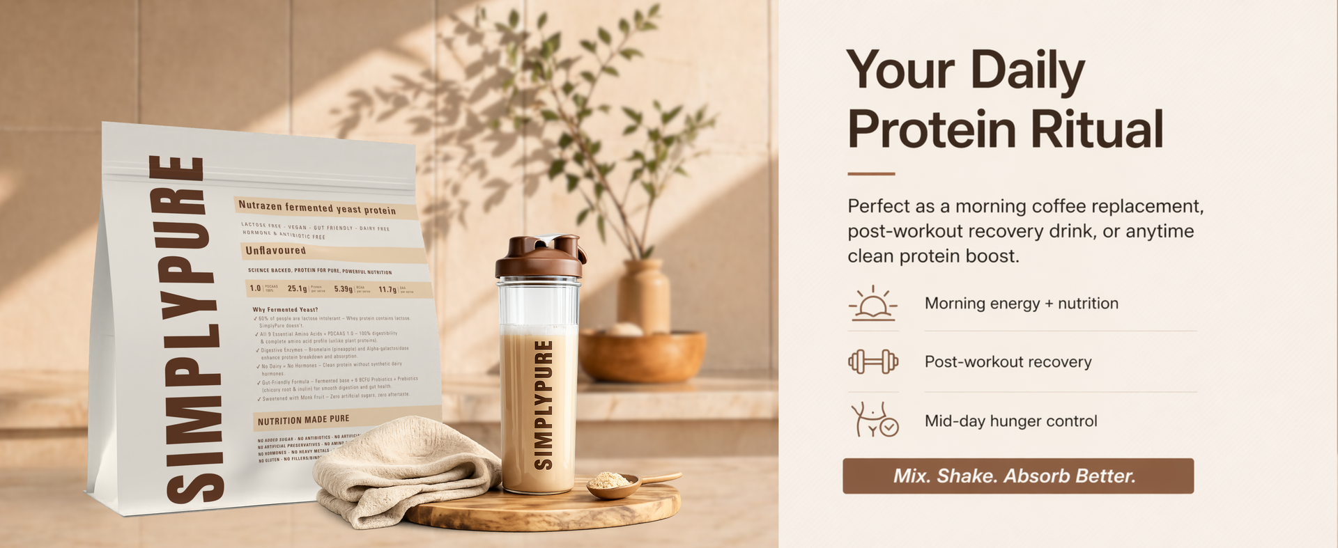 Nutrazen SimplyPure Fermented Yeast Protein Powder - Unflavoured - 1kg | 25.1g Complete Protein | Vegan Protein for Muscle Recovery & Lean Muscle Support | PDCAAS 1.0 | Easy to Digest with Probiotics & Enzymes | Gym & Fitness Supplement