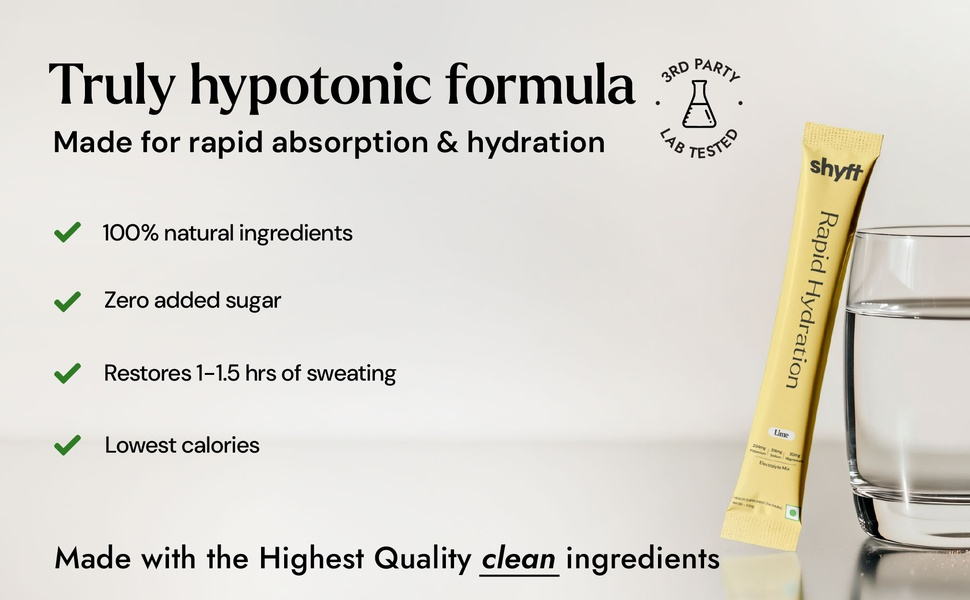 Shyft Rapid Hydration - Lime | 25 Sachets | Right sodium, potassium, magnesium mix for Instant Hydration | Absolutely no harmful chemicals | No Artificial Sweetener