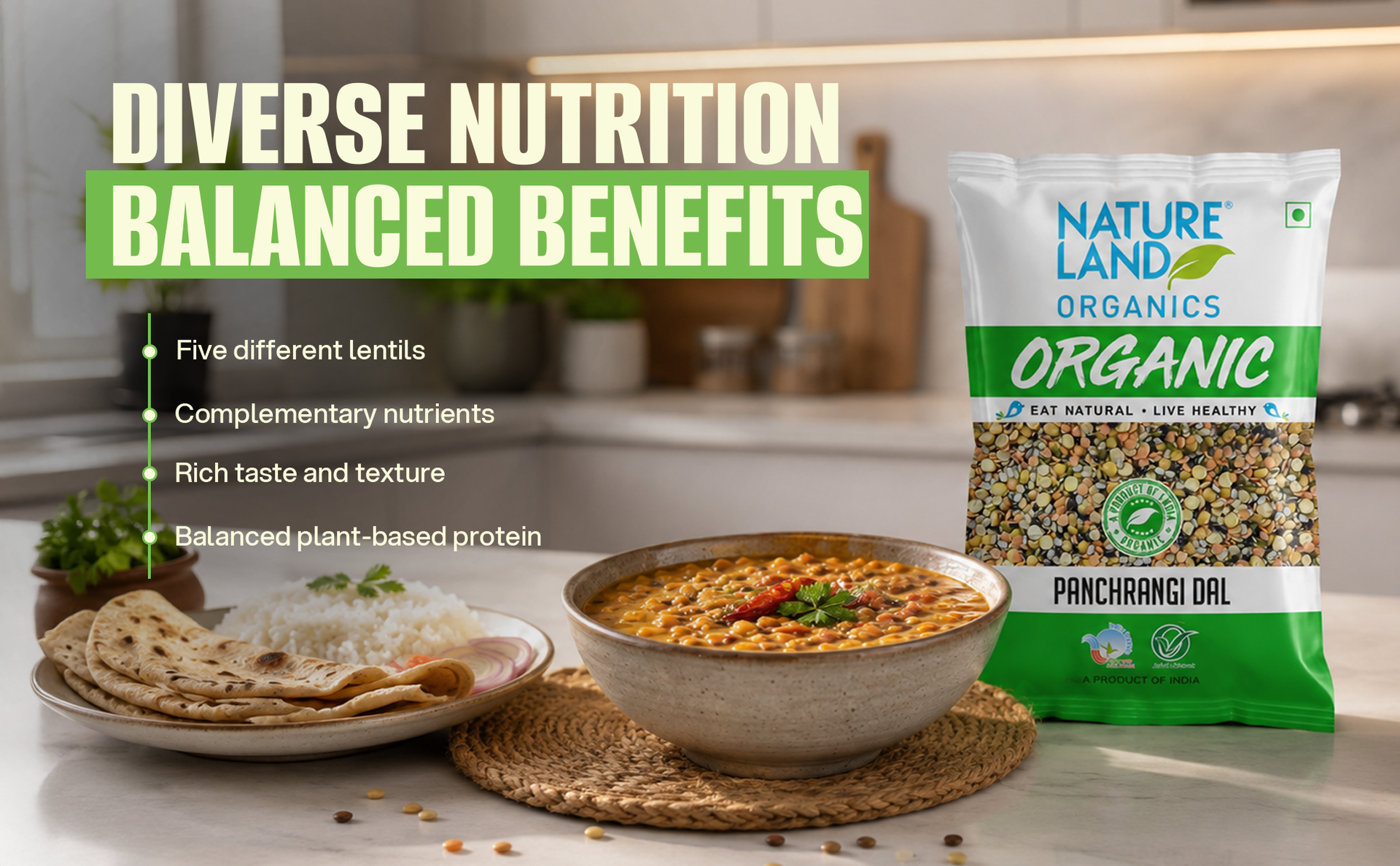 Natureland Organics Panchrangi Dal/Mix Dal 500 Gm - Organic Healthy Pulses
