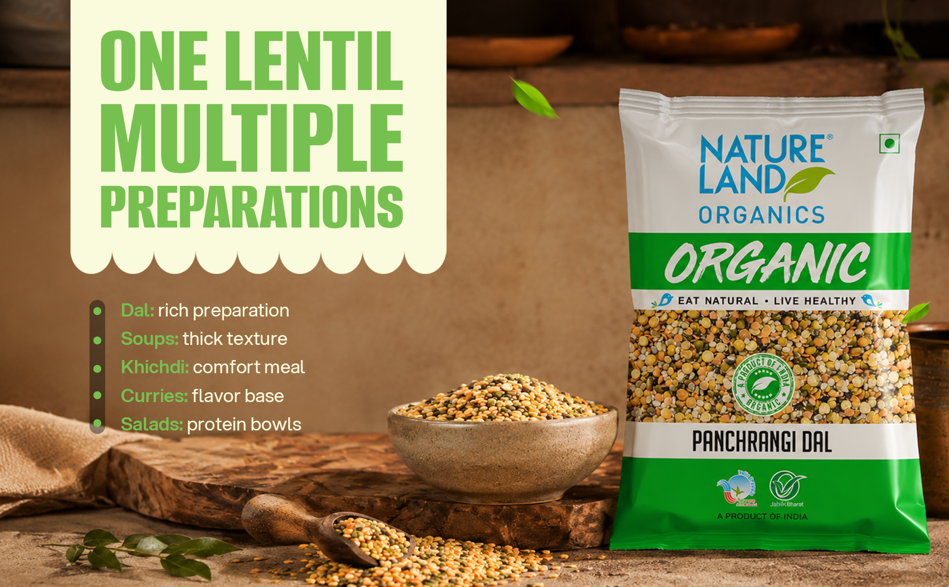 Natureland Organics Panchrangi Dal/Mix Dal 500 Gm - Organic Healthy Pulses