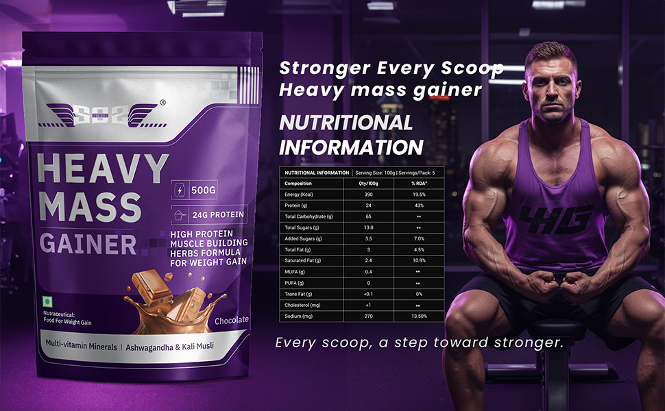 SOS Nutrition Mass Gainer Protein & Herbs, 24g Whey Protein Chocolate 500g
