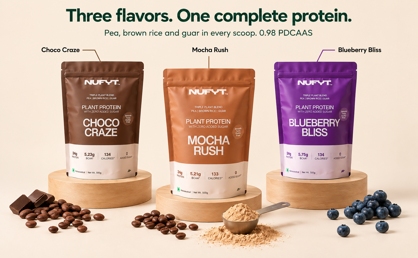 Blueberry Plant Protein Powder 500g | 25g Protein Per Scoop | Pea + Brown Rice + Guar Blend | No Added Sugar, Vegan, Soy & Gluten Free | Probiotic + Enzymes | Blueberry Bliss