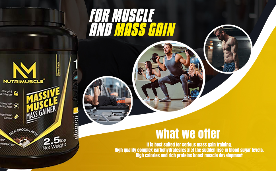 NUTRIMUSCLE MASSIVE MUSCLE MASS GAINER - 2.5 LBS - 1.134 KGS - CHOCO LATTE FLAVOUR - FOR MUSCLE AND MASS GAIN - MADE IN INDIA