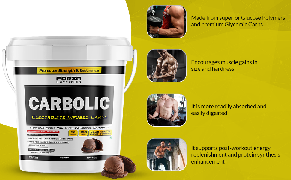 Carbolic Advanced Clean mass gainer for Instant Energy & Endurance – Fast-Digesting Carbohydrates for Pre & Post Workout Chocolate flavoured-12 LBS/5.4kg