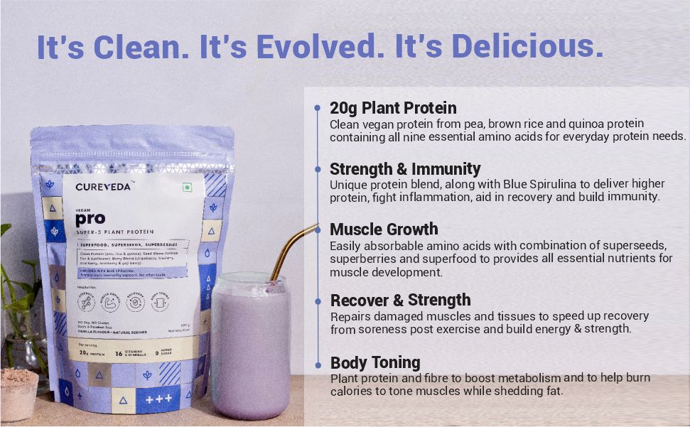 Cureveda Pro+ Chia Hydrolyzed Plant Protein Powder | 26g Protein, 4.7g BCAA | Canadian Pea Protein Isolate + Whole Chia Seeds | Vegan, Easy to Digest, No Stevia, No Gums 500gms