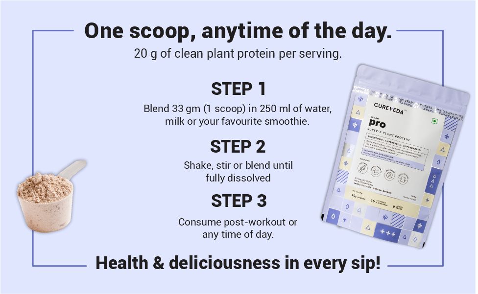 Cureveda Pro+ Chia Hydrolyzed Plant Protein Powder | 26g Protein, 4.7g BCAA | Canadian Pea Protein Isolate + Whole Chia Seeds | Vegan, Easy to Digest, No Stevia, No Gums 500gms