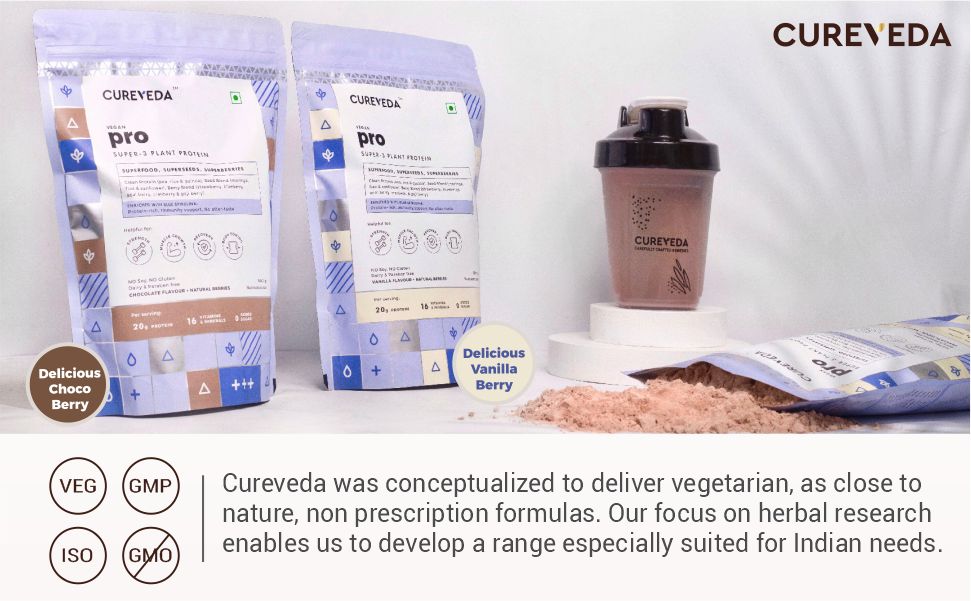 Cureveda Pro+ Chia Hydrolyzed Plant Protein Powder | 26g Protein, 4.7g BCAA | Canadian Pea Protein Isolate + Whole Chia Seeds | Vegan, Easy to Digest, No Stevia, No Gums 500gms