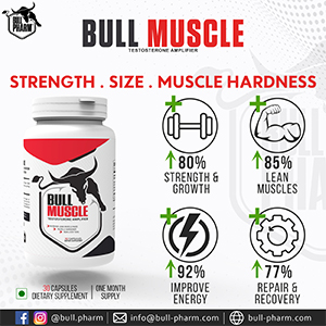Bull Muscle|Daily Muscle Building Supplement|Plant Based Androgenic & Anabolic Blend|Natural Anabolic Growth Amplifier For Men|For Muscle Growth & Strength|30 Potent Capsules|Fssai Approved
