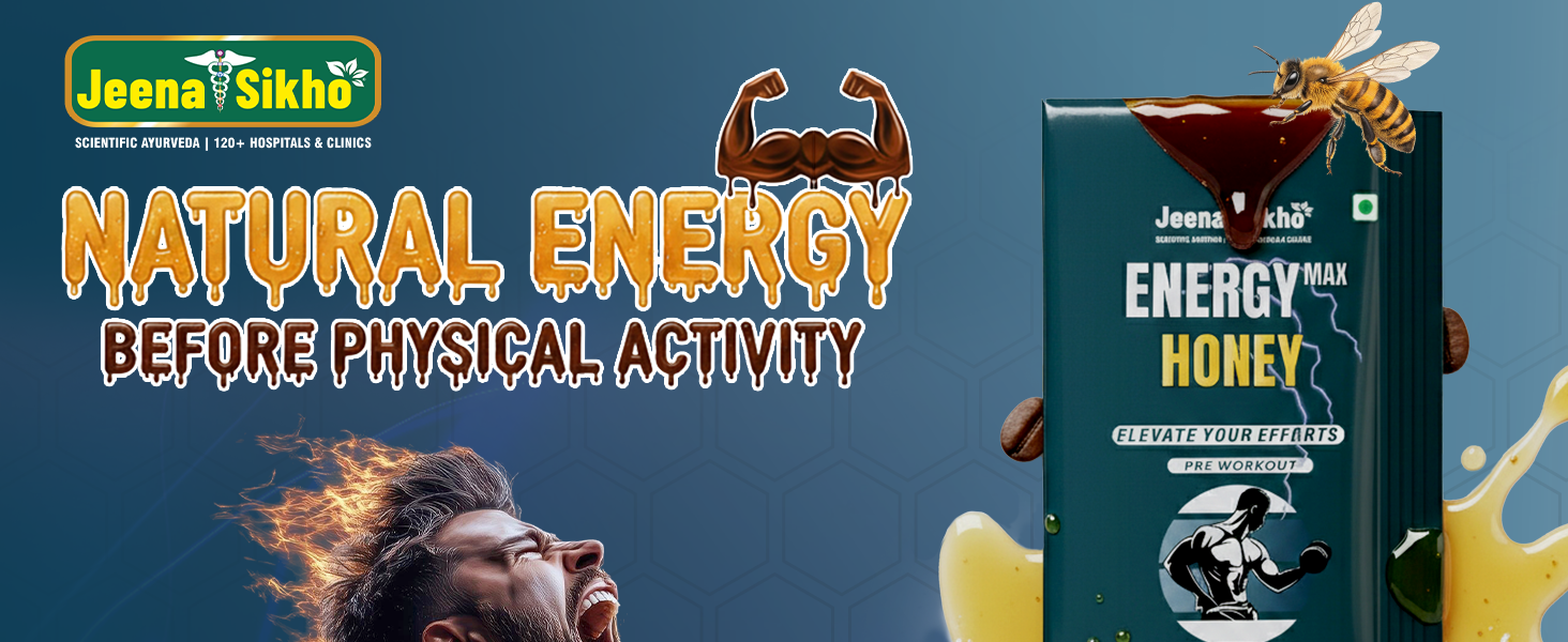 Jeena Sikho Energy Max Honey with Caffeine | Pre Workout Energy Booster | Instant Energy, Stamina & Focus | Raw Honey Based Energy Sachets for Men & Women | 30 x 20g