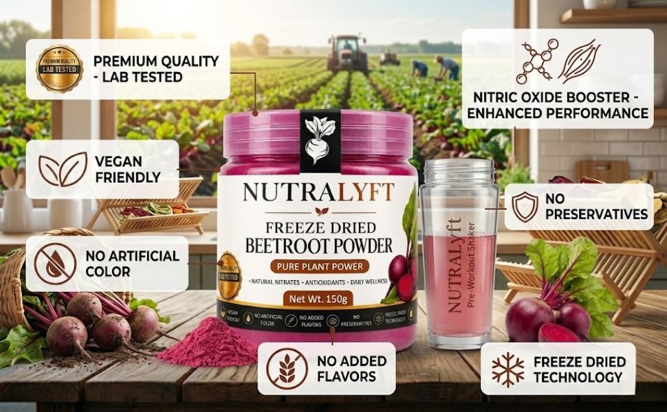 NutraLyft Freeze Dried Beetroot Powder, 1-Pack 150gm