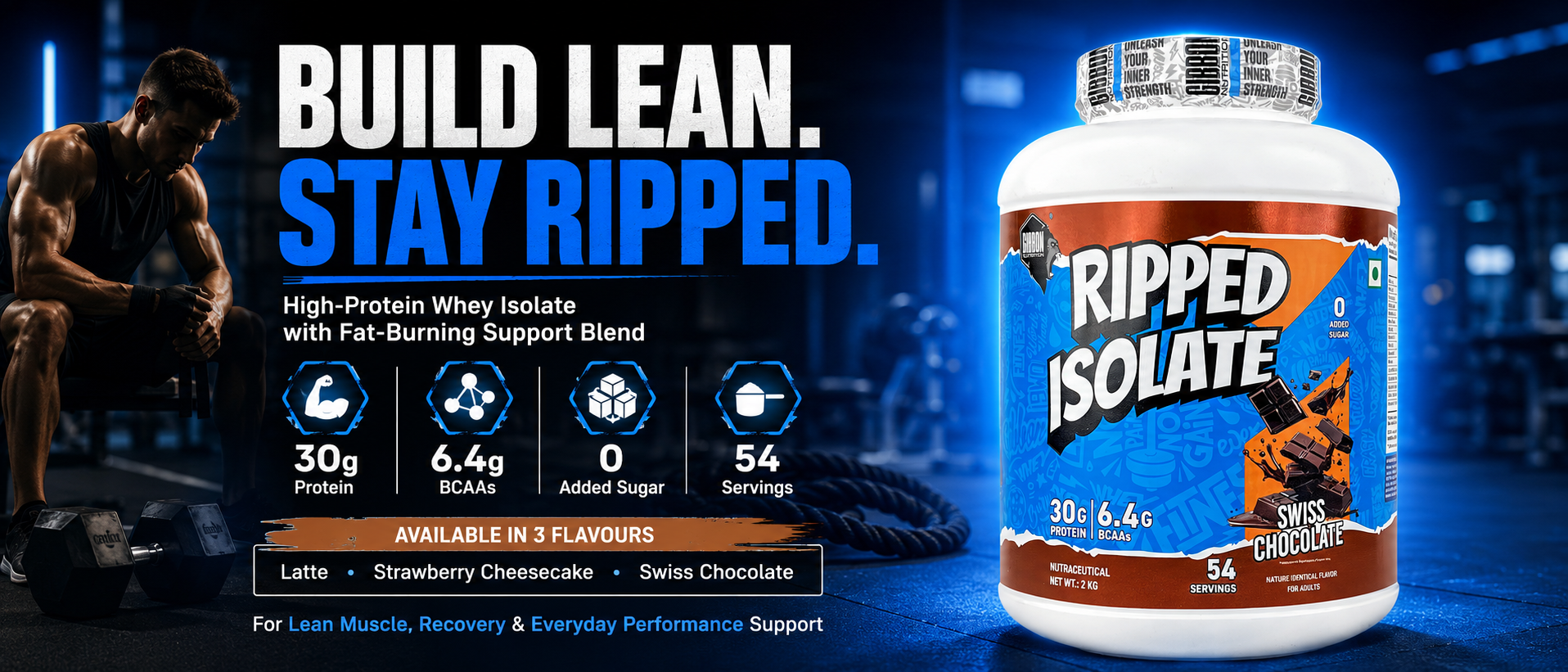 GIBBON Ripped Isolate Pro Series Whey Protein Powder High-Protein, Fat-Burning Whey Isolate for Lean Muscle | Protein Isolate with Fat-Burning Blend for Lean Muscle & Metabolism Boost (2 Kg, Swiss Chocolate)