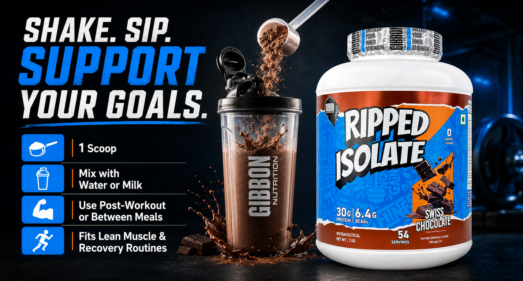 GIBBON Ripped Isolate Pro Series Whey Protein Powder High-Protein, Fat-Burning Whey Isolate for Lean Muscle | Protein Isolate with Fat-Burning Blend for Lean Muscle & Metabolism Boost (2 Kg, Swiss Chocolate)