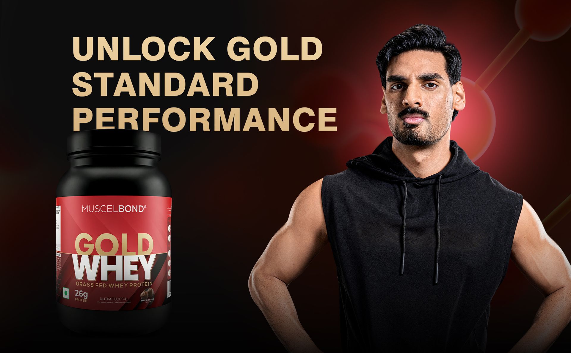Muscelbond Gold Whey – 26g Protein | 100% Grass Fed Whey Protein Powder | For Muscle Support (Triple Chocolate)1kg