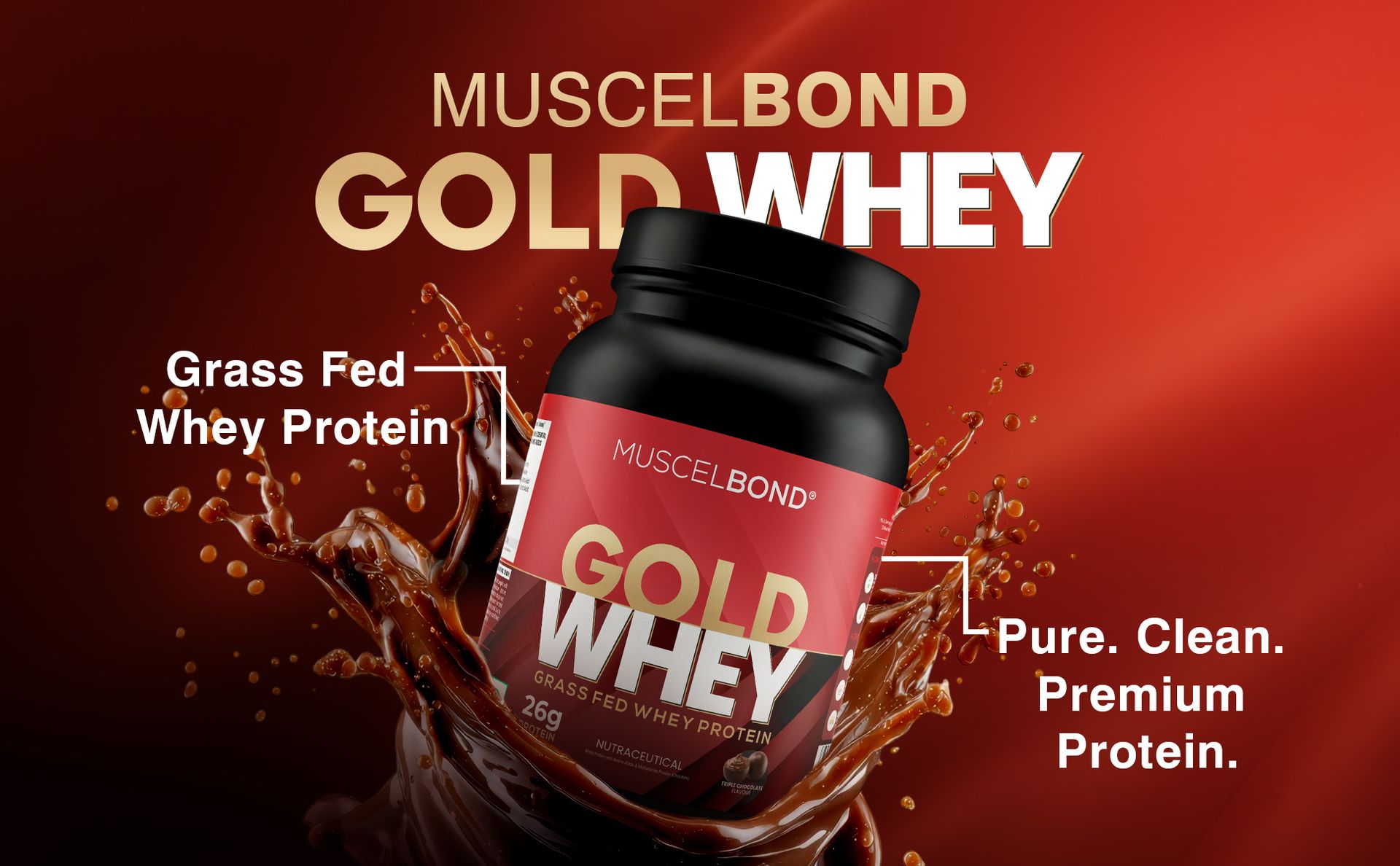 Muscelbond Gold Whey – 26g Protein | 100% Grass Fed Whey Protein Powder | For Muscle Support (Triple Chocolate)1kg