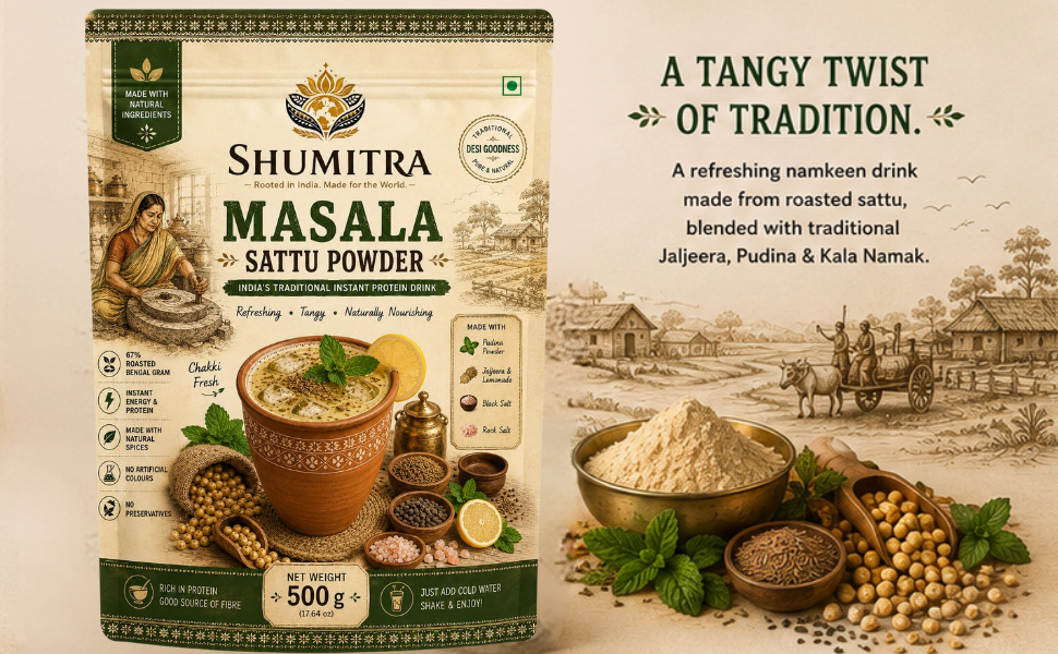 Namkeen Sattu Drink Mix 450g | Instant Sattu Sharbat with Jaljeera, Pudina & Kala Namak | Summer Cooler | No Added Sugar | No Preservatives