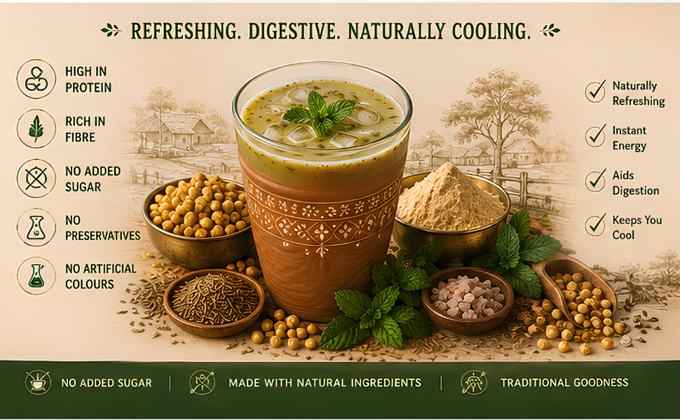 Namkeen Sattu Drink Mix 450g | Instant Sattu Sharbat with Jaljeera, Pudina & Kala Namak | Summer Cooler | No Added Sugar | No Preservatives